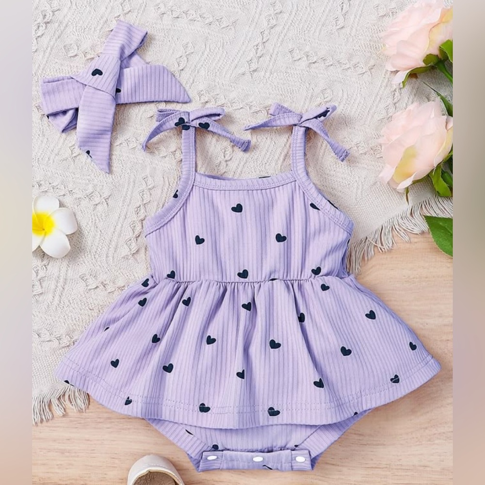 Purple Heart-Patterned Kids One Piece